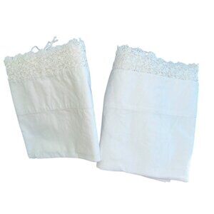 Antique white linen hand made Crochet Lace trim King 2 pair pillow cases